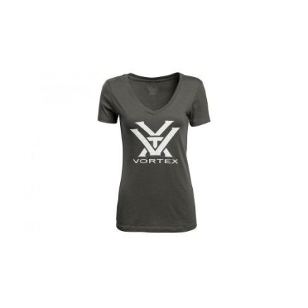 Vortex Optics Women's V-Neck Short Sleeve Logo Tee - Dark Grey